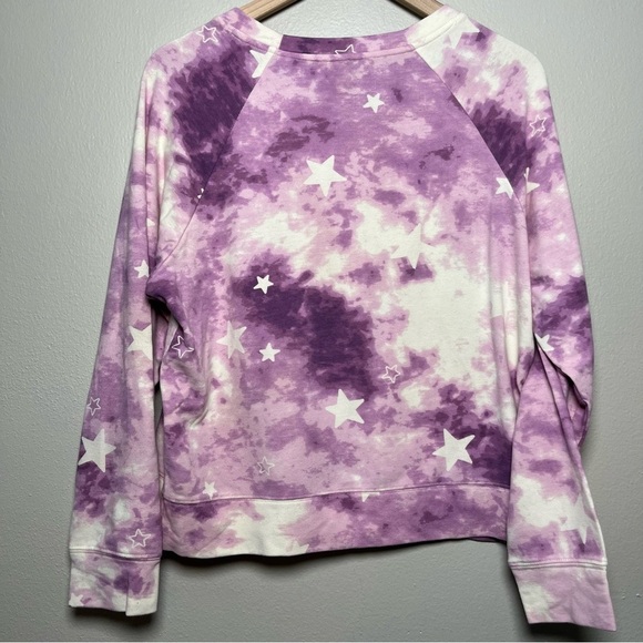 Wildfox Women Sweater Large Purple Tie Dye Stars Crewneck Boxy Lightweight - Picture 7 of 10